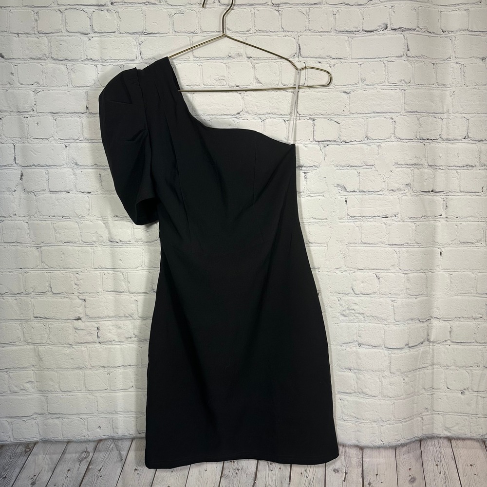 NEW Lulus Womens Black One Shoulder Puff Sleeve Mini Cocktail Dress‎ Size M